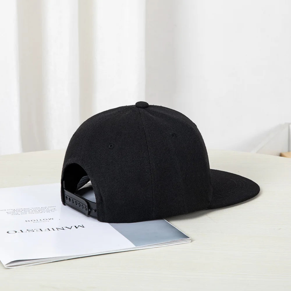 Hip-hop style baseball cap with a flat top, color patching, letter embroidery. Suitable for both women and men