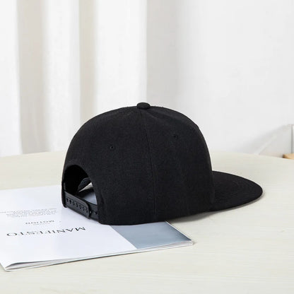 Hip-hop style baseball cap with a flat top, color patching, letter embroidery. Suitable for both women and men