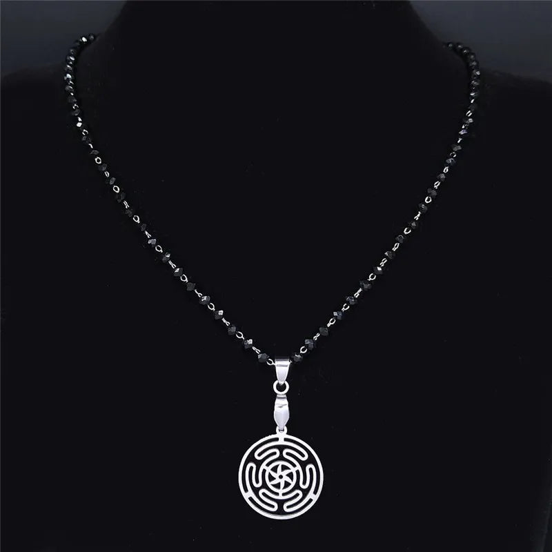 Hekate Wheel Stainless Steel Necklaces Pendants Strophalos Hecate Magic Symbol Logo Charm PIN colier femme Jewelry N172502