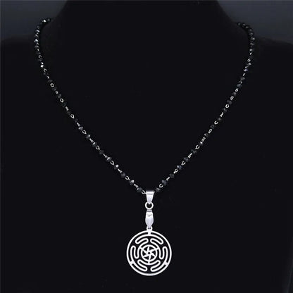 Hekate Wheel Stainless Steel Necklaces Pendants Strophalos Hecate Magic Symbol Logo Charm PIN colier femme Jewelry N172502