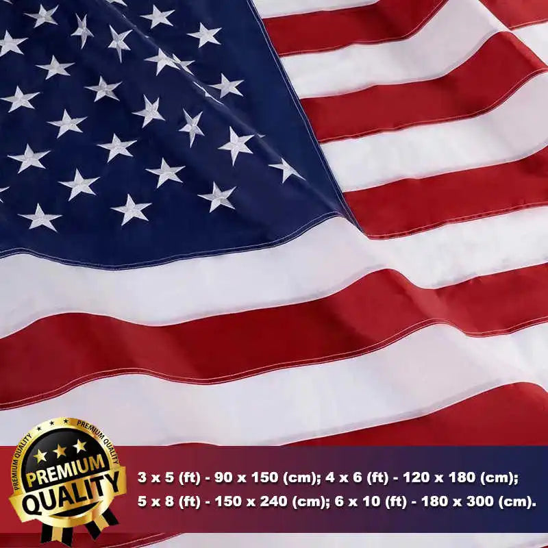 Embroidered USA Flag Outdoor Waterproof Nylon Sewn Stripes Brass Grommets Oversized American Flags And Banners United States