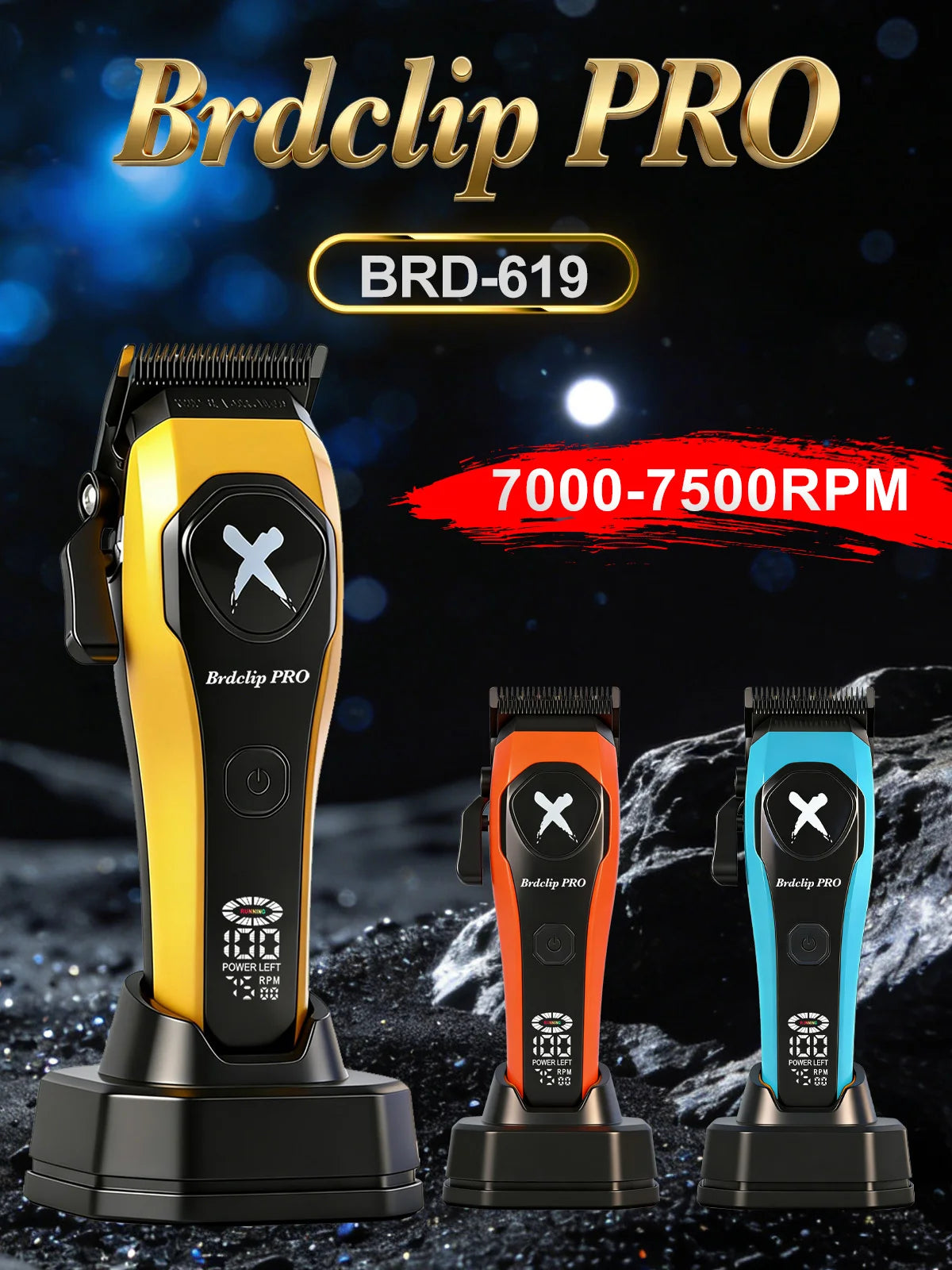 Professional BRDCLIP Barber Cordless Hair Clipper Kit DLC Ceramic Moving Blade Trimmer 75000RPM Grooming Tool Brushless Motor