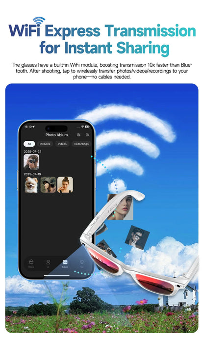 2025 New 800W Camera Glasses Bluetooth Smart Glasses with Camera Voice Call Music Smart Sunglasses Video Sound Record AI Glasses
