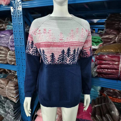 2025 Spring Knitted Women Sweater Print O-neck Long Sleeve Casual Loose Sweaters Female Winter Elegant Trendy Ladies Clothes