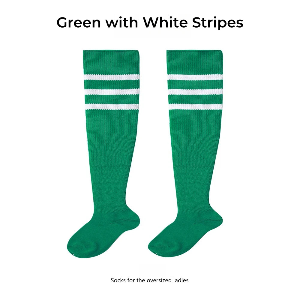 Women's Striped Plus Size Thick Thigh-High Socks Collection Big Girls Acrylic Yarn Stretch Colorful Streaks Leg Warmer Socks