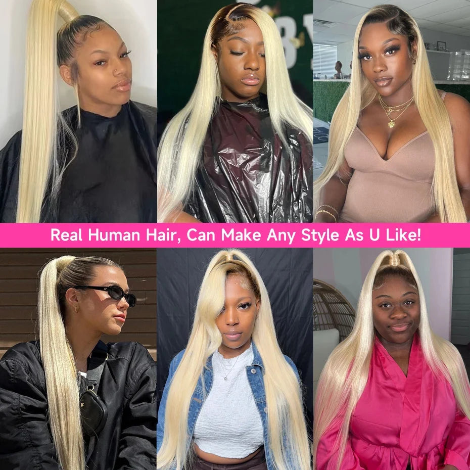 1B 613 Blonde Ombre Human Hair Wigs 13x6 Lace Front Wig Pre Plucked HD Transparent Lace Blond Black Roots Straight 180% Density