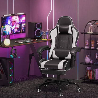 Gaming Chair, Video Game Chair with Footrest and Massage Lumbar Support, Ergonomic Computer Chair Height Adjustable, Customized