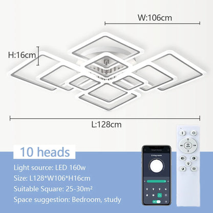 Simple Ceiling Chandelier Square with Remote Control Dimmable Modern Ceiling Lights Smart LED Lighting Fixture Study Living Room