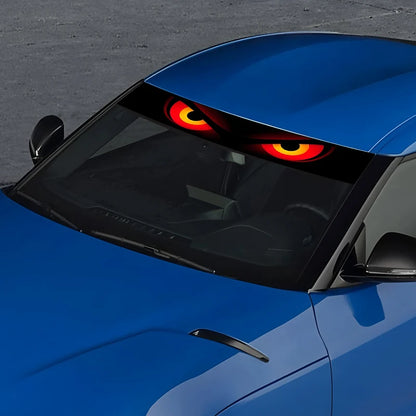 A striking red and black evil look style decorative strip design car windshield sticker. This unique car decal adds a touch