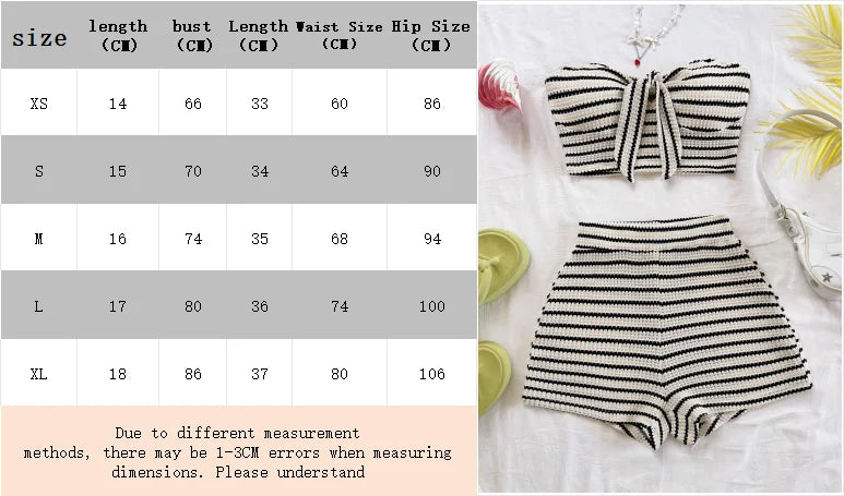 Women's Elegant 2-Piece Fashion Striped Set with Butterfly Detail Top and High-Waisted Shorts, Perfect for Holiday, Date, Aftern