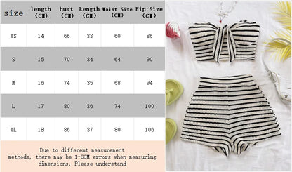 Women's Elegant 2-Piece Fashion Striped Set with Butterfly Detail Top and High-Waisted Shorts, Perfect for Holiday, Date, Aftern