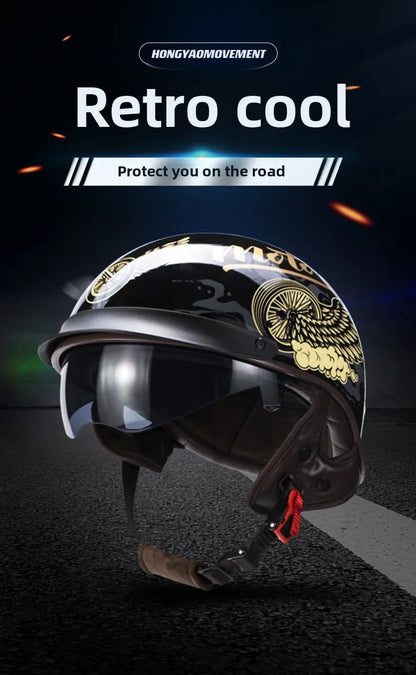Vintage Helmet Motorcycle Half Helmet Men's and Women's Electric Locomotive Summer Hard Hat Hoop Helmet Personality
