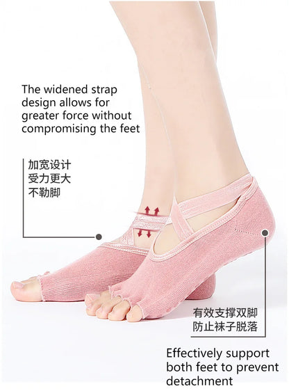 Yoga Dance Indoor Sports Silicone Anti slip Cross Strap Finger Socks