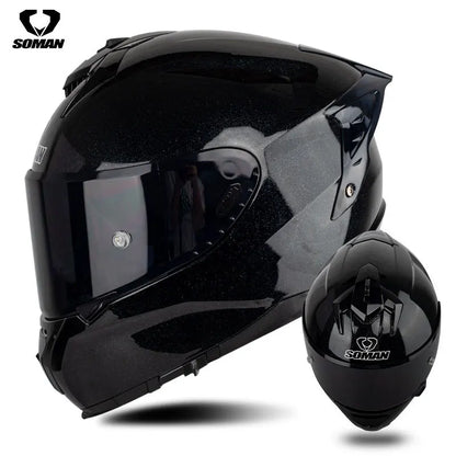 SOMAN ECE Motorcycle Helmet Adjustable Double Lenses Full Face Helmet Motocross Head Protection Anti-Fall Biker Motorbike Helmet