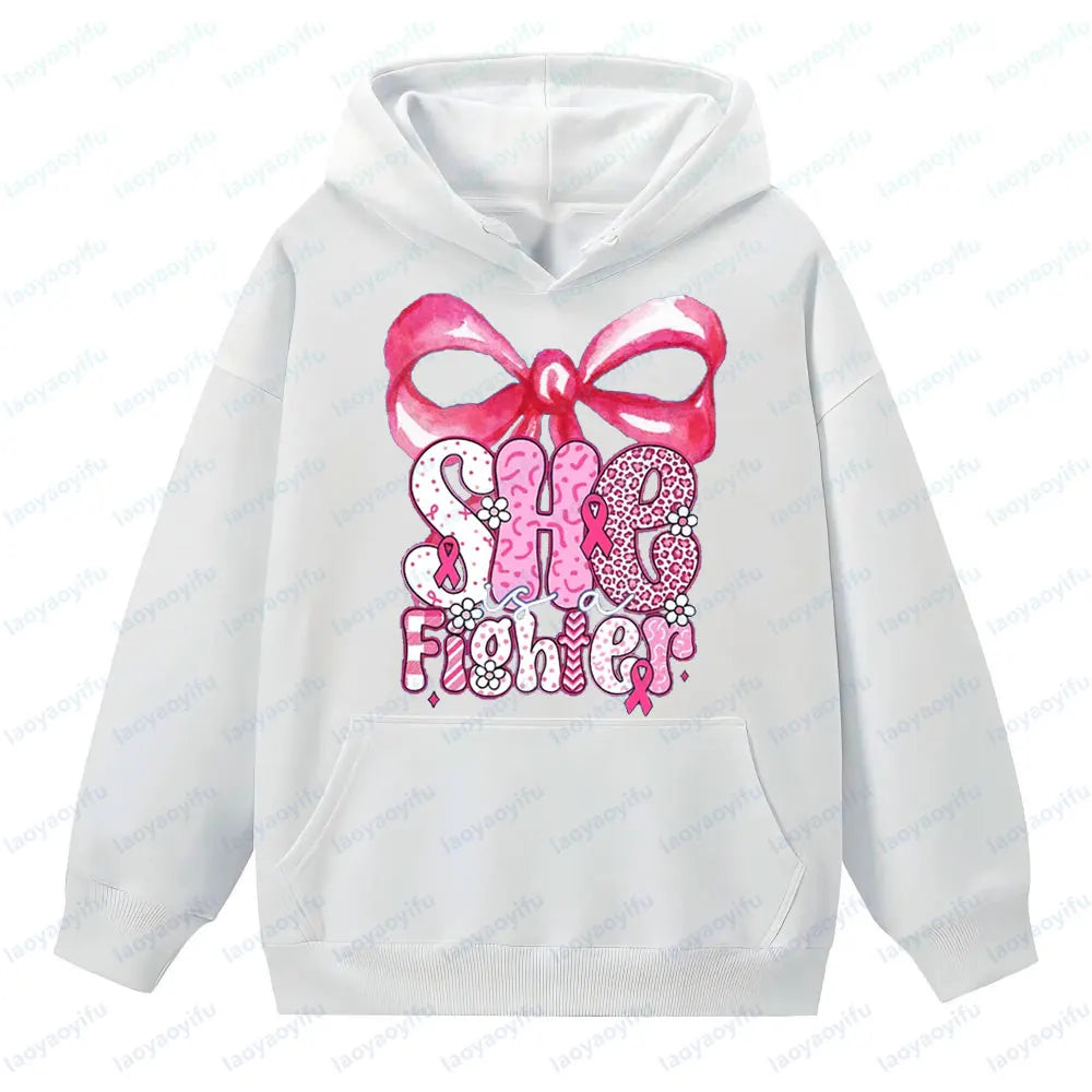 She Is A Fighter Breast Cancer Awareness Clothing Fight Cancer Bible Verse Tops Cancer Survivor Gift Pink Ribbon Women Hoodies