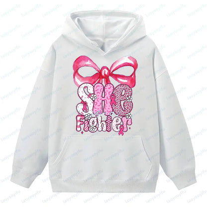 She Is A Fighter Breast Cancer Awareness Clothing Fight Cancer Bible Verse Tops Cancer Survivor Gift Pink Ribbon Women Hoodies