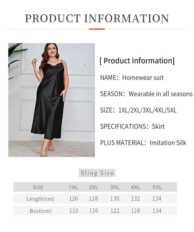 Plus Size 3Xl 4Xl 5Xl Nightgown Lady Sexy Swing Collar Nightdress Long Lingerie Women Summer New Satin Sleepwear Nightwear