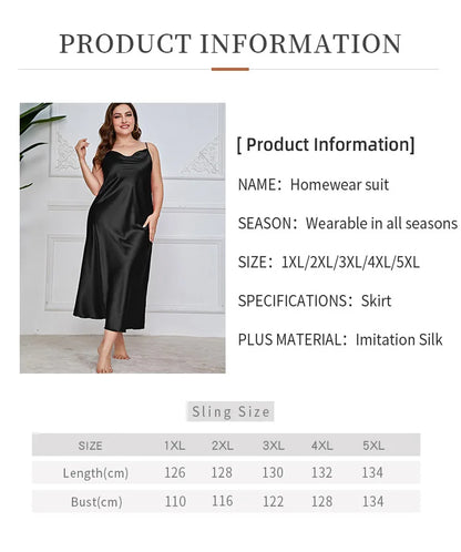 Plus Size 3Xl 4Xl 5Xl Nightgown Lady Sexy Swing Collar Nightdress Long Lingerie Women Summer New Satin Sleepwear Nightwear