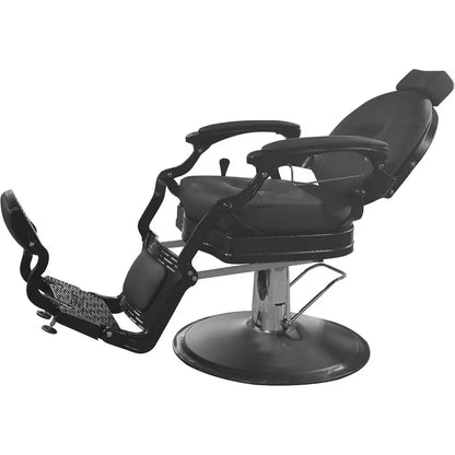Vintage-Style Heavy Duty Barber Chair - 360° Swivel, 160° Recline, 550 lbs Capacity, Adjustable Rest (Black)