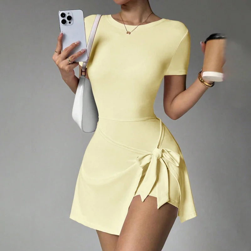 FUBEIKE New Fake Two-Piece Anti-Exposure Tight-Fitting Sports Dress Slimming Strap Casual Fitness Back Yoga Tennis Dress