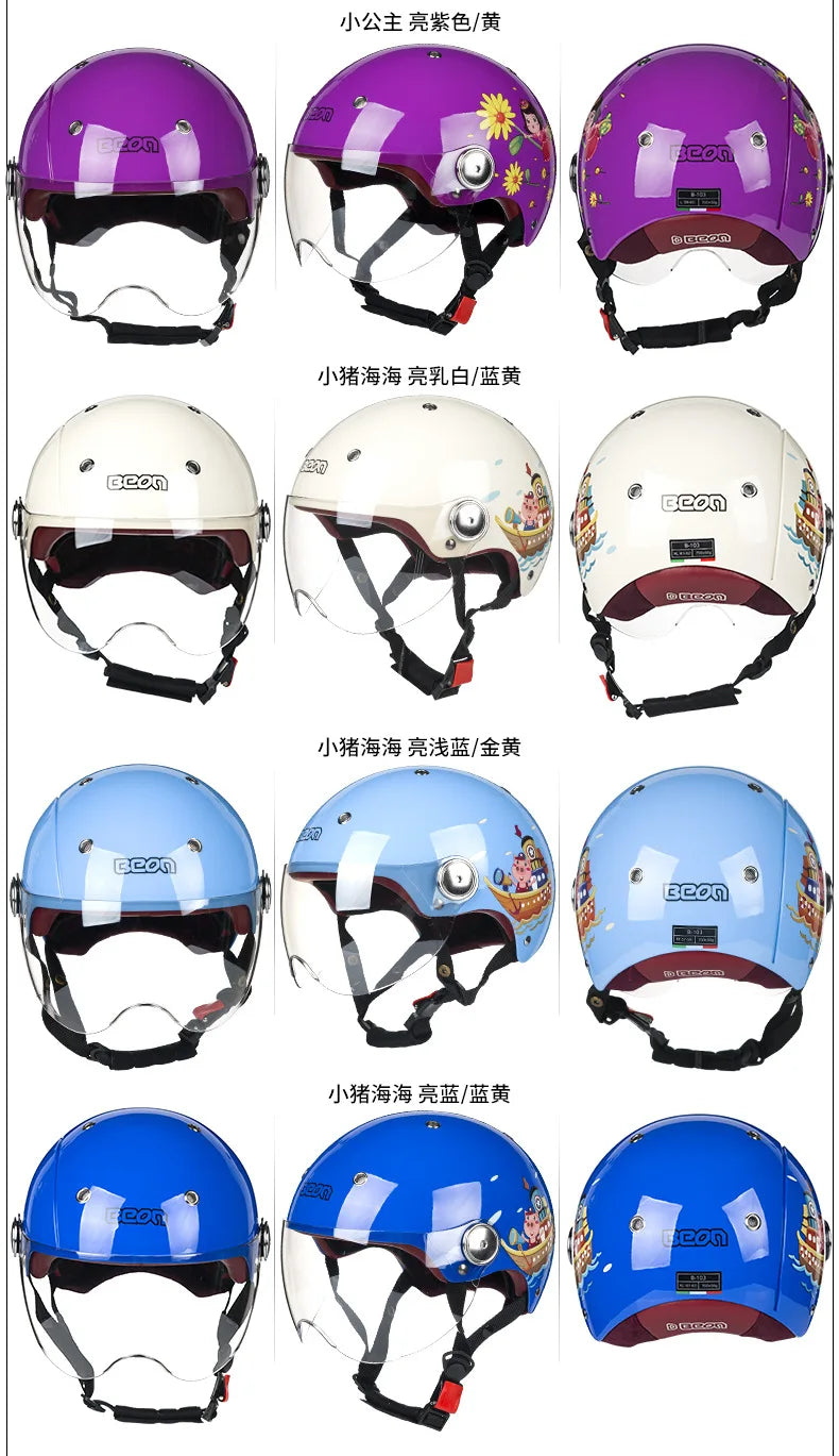 BEON Motorcycle Helmet for Adult and Child All Seasons Electric Vehicle Half Helmet Summer Sun Protection Helmet Motorcycle