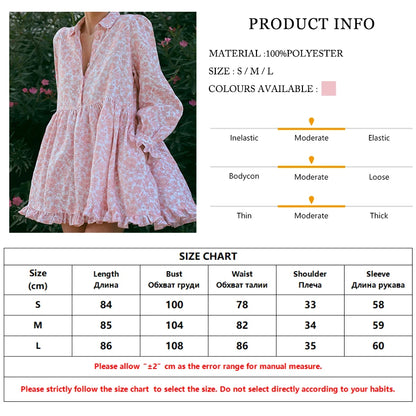 Clacive Fashion Loose Print Women's Dress 2024 Casual Lapel Long Sleeve Mini Dresses Elegant Classic Pleated Female Dress