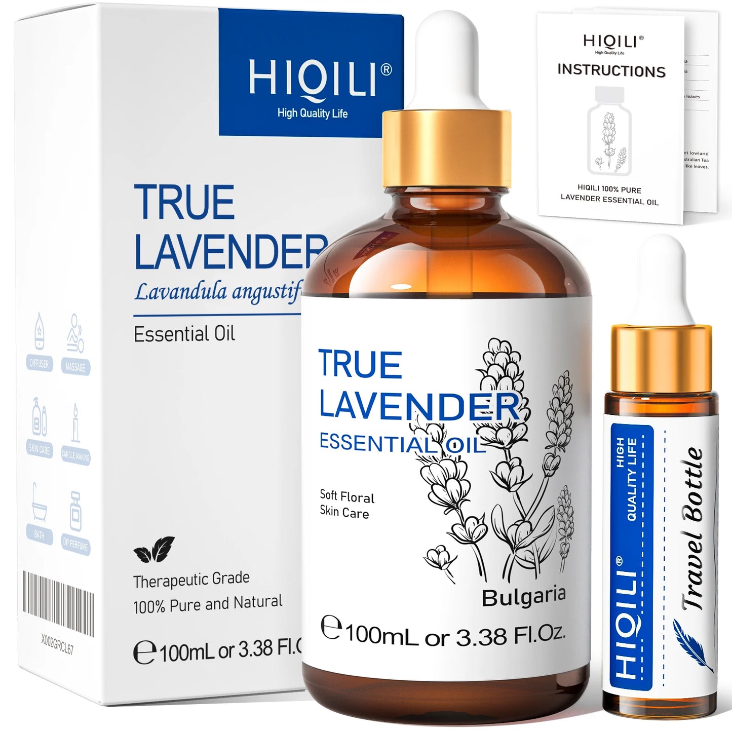 HIQILI Essential Oil Rose Geranium Lavanda Citronela Tea Tree vanille Body Oil Face Skin Care Massage 100ML/3.38fl.oz