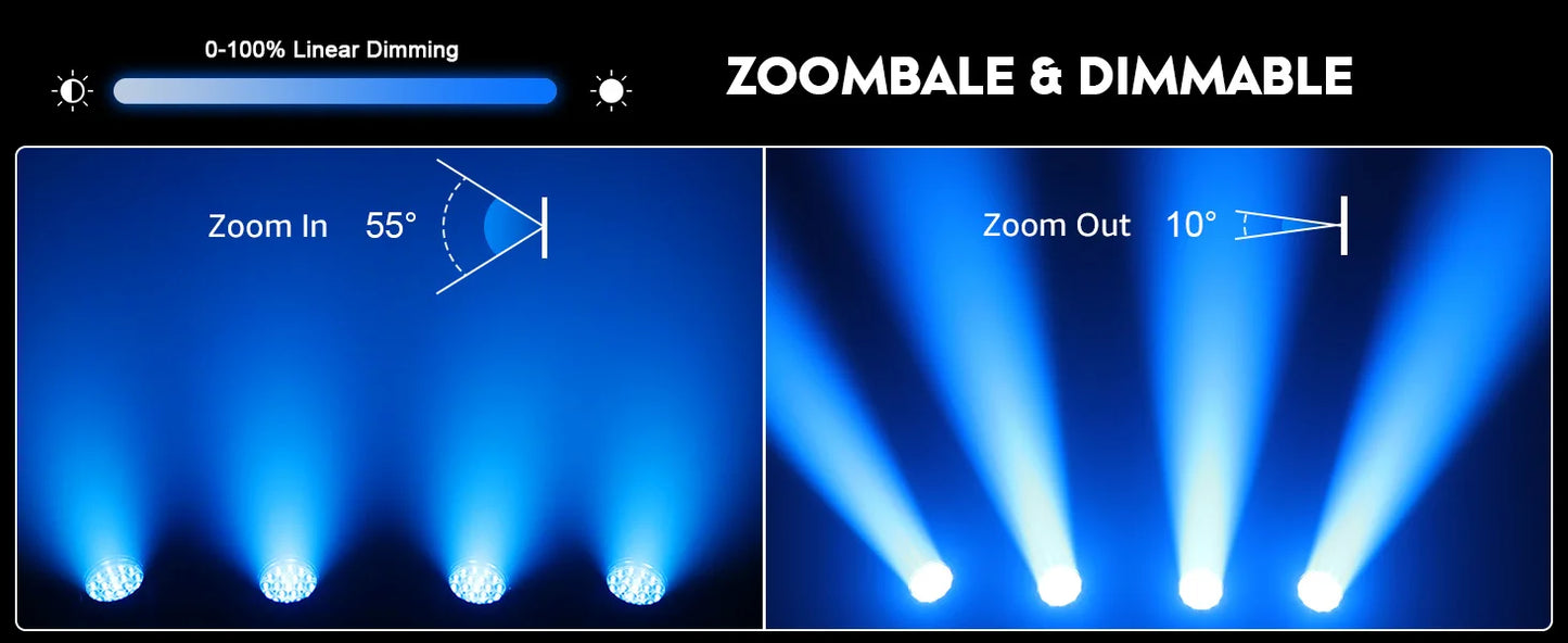 Somspot 19x15W LED Moving Head Lights RGBW Beam Stage Effect Lighting Projector Focusing Light Zoom Wash Lights for Disco Party