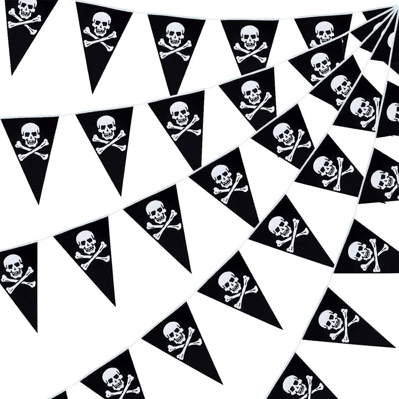 Various festive scenes, decorate pirate skeletons, string flags, pirate theme parties, Halloween, decorate birthdays, pull flags