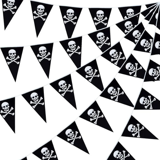 Various festive scenes, decorate pirate skeletons, string flags, pirate theme parties, Halloween, decorate birthdays, pull flags