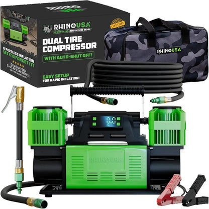 12V Portable Air Compressor for Off-Road Truck Tires Dual Tire Pump 10.6 CFM Auto Shutoff Built-in Pressure Gauge Rubber Mounts
