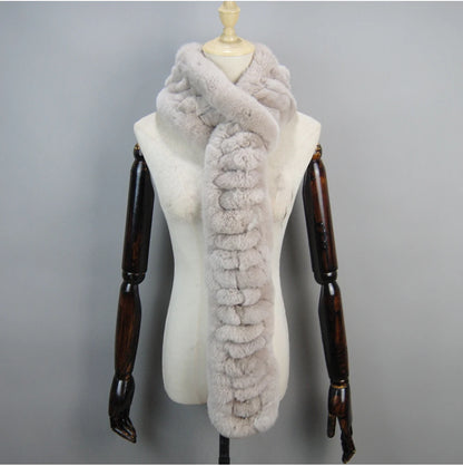 Winter Women Knitted Real Rex Rabbit Fur Scarf Natural Soft Long Style Rex Rabbit Fur Muffler Lady Warm 100% Genuine Fur Scarves
