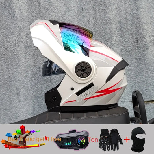 ORZ new motorcycle helmet with dual sunshades full face racing Bluetooth modular flip helmet for men and women DOT approval