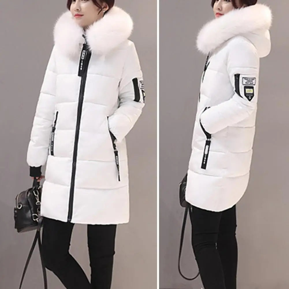 2025 Women Winter Cotton Coat Thickened Padded Stuffed Hooded Mid Length Warm Winter Coat Solid Color Slim Fit Lady Down Coat