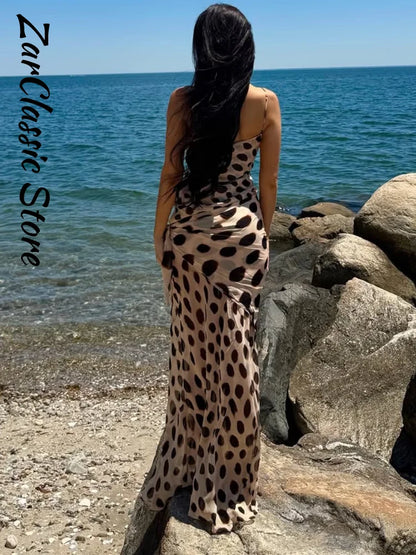 Sexy Leopard Print Women's Summer Dress Y2k Sleeveless Waist Cinching Strap Dresses With Scarf New Casual Beach Party Robe 2026