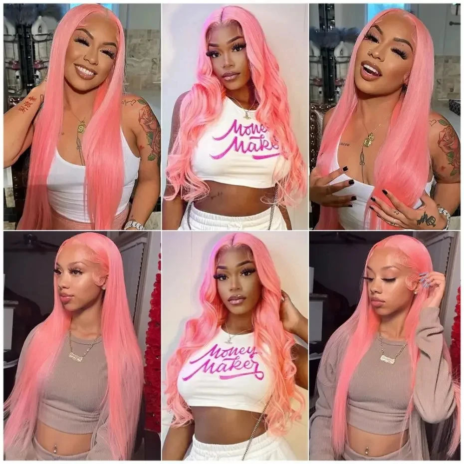 13x6 HD Lace Frontal Wig Pink Lace Front Wigs Human Hair 13x4 Staight Lace Front Wigs For Women Brazilian Colored Human Hair Wig