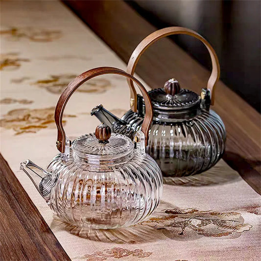 800ml Pumpkin Shaped Heart resistant Glass Teapot With Filter High Borosilicate Glass Brewing Puer Tea Pot Tea Kettle Teaware