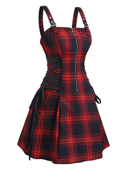 European and American trend oversized ladies slimming shoulder strap zipper full print skull pattern dress