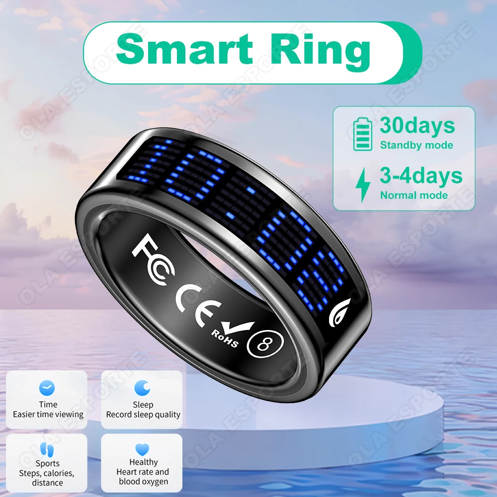 Display Screen Smart Ring Bluetooth Connection Heart Rate Sleep Monitoring Multi-function Ring Multiple Sports Modes Waterproof