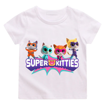 SuperKitties Summer 100% Cotton T-shirt Boy Cartoon Pride Tshirt Short Tops Y2k One Piece Print Anime Tees Kids Clothes Girls