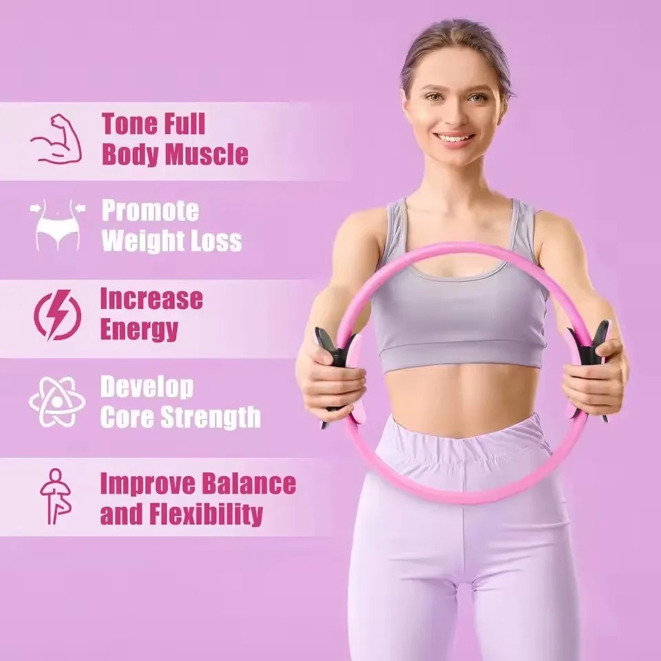 1Pcs 38CM Yoga Pilates Ring with Anti Slip Handle yoga Sports Resistance Circle for Women Home Fitness Muscle Training Equipment
