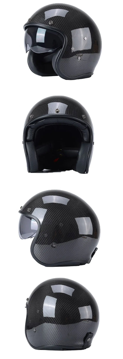Durability 3K Carbon Fiber Black Gold Open Face Electric motorcycle Helmet for Man Woman DOT-Approved Enhance Riding Experience