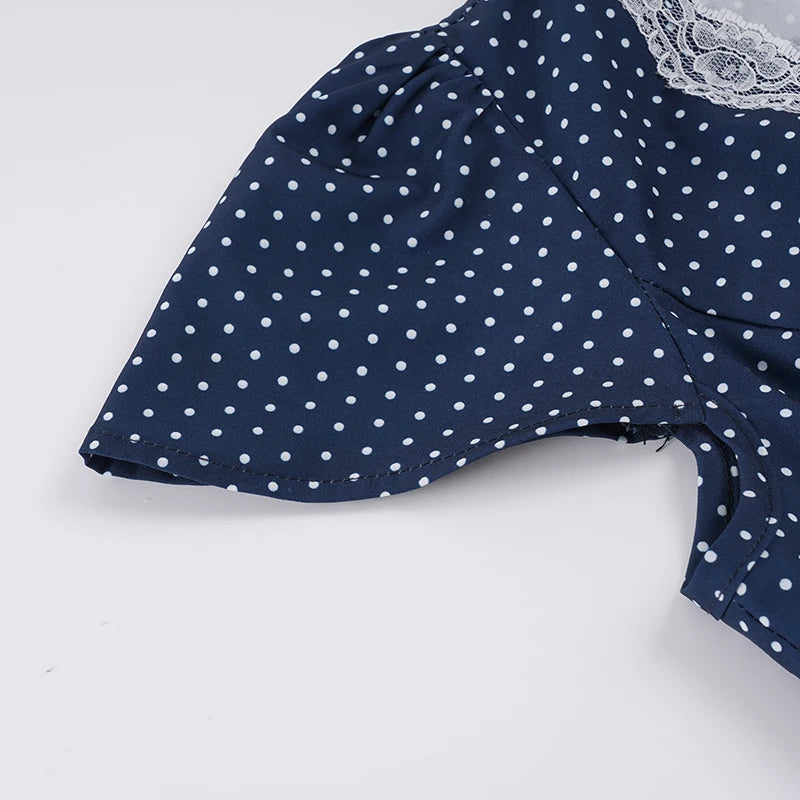 [RUOKE] French Elegant Street Dress Women Polka Dot Dress Sexy Lace Trim V Neck Mini Dress A-line Summer Casual Daily Outfit Y2K