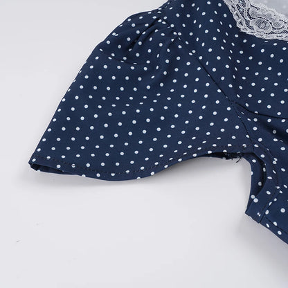 [RUOKE] French Elegant Street Dress Women Polka Dot Dress Sexy Lace Trim V Neck Mini Dress A-line Summer Casual Daily Outfit Y2K