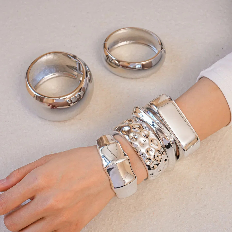Punk Silver Color Acrylic Cuff Bracelet for Women Men Geometric Round Wide Bracelets Bangles Party Hand Accessories Gifts F