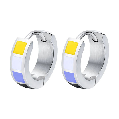 LGBT Rainbow Huggie Hoop Earring for Leibian Gay, Pride Flag Hinged Ear Piercings, Stainless Steel Jewelry