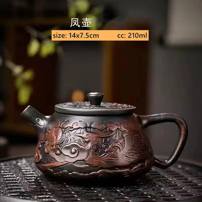 Purple Pottery Relief Teapot Hand-carved Dragon Pattern Beauty Kettle Traditional Ball Hole Filter Pot Chinese Zisha Tea Set
