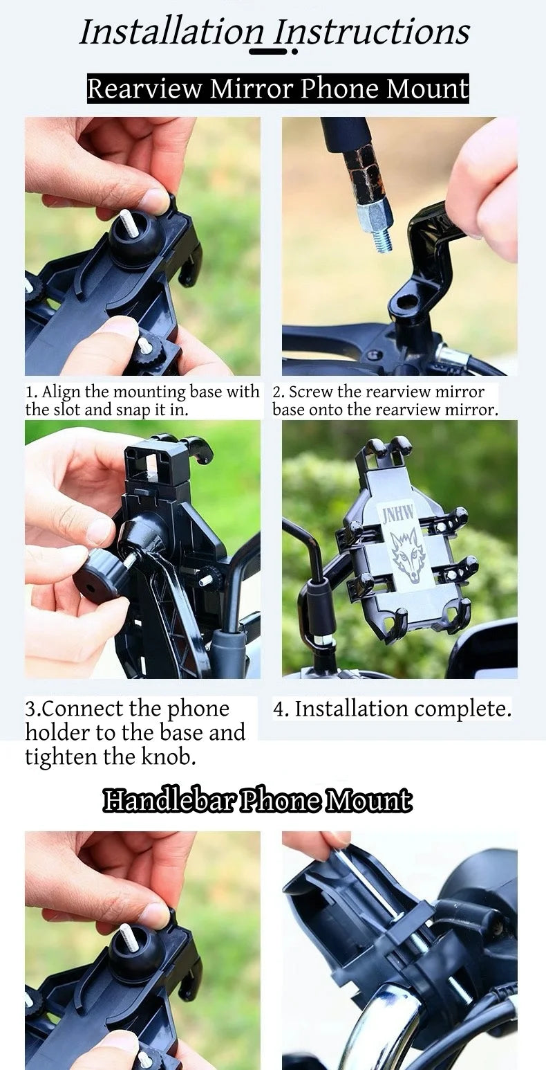 Motorcycle Phone Holder with 360° Rotation, Anti-Shake Motorcycle Phone Mount, Adjustable Handlebar Cellphone Holder for bikes