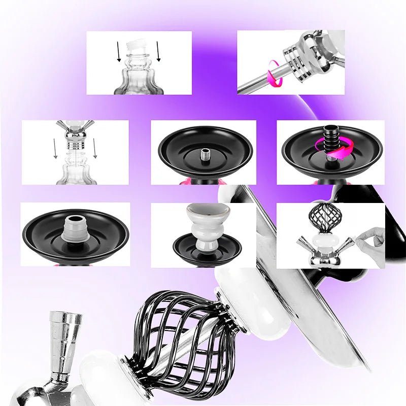 Arabian Hookah Set Glass Base Ceramics Bowl Shisha Pipe Kit Hookah Nargile Sheesha Narguile Chicha Water Pipe Hookah Shisha Set