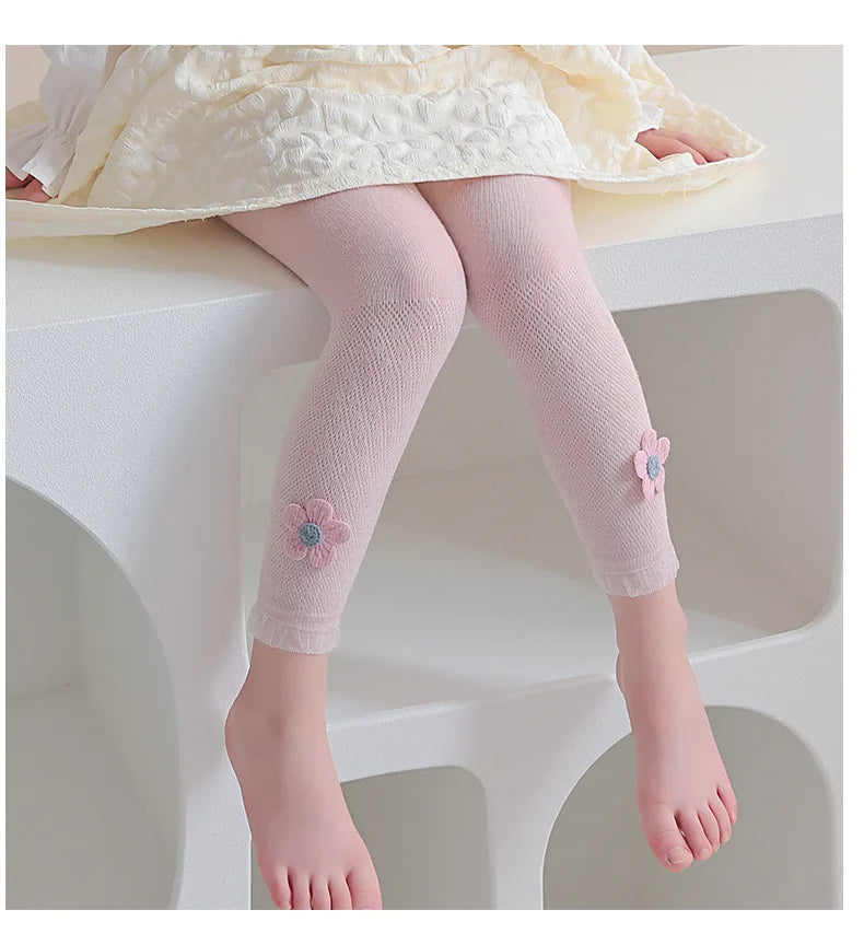 Girls Leggings Kids Hollow Out Pants Summer Children's Clothing Pencil Pants Flower Trousers Korean Style